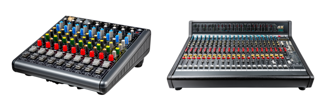 Set of Audio Sound Mixers, Isolated on Transparent Background.