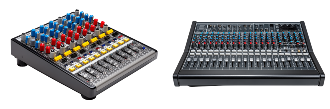 Set of Audio Sound Mixers, Isolated on Transparent Background.