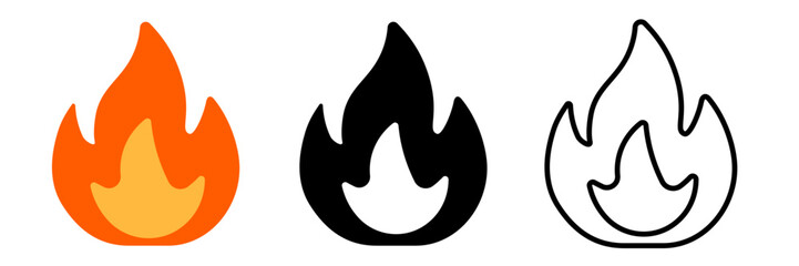 Fire icon set. Flame symbol.