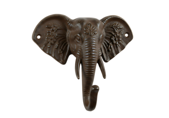 Decorative metal elephant head wall hook with floral details on ears, functional and aesthetic
