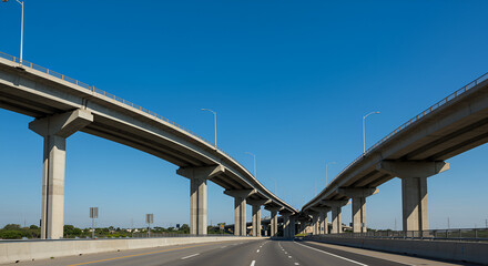 Modern highway bridge curving over blue sky landscape