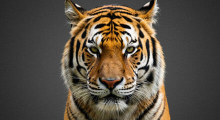 Obraz premium Majestic Tiger Portrait on Dark Background — Intense Green-Eyed Stare, Wildlife Strength and Beauty