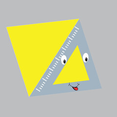 Cute set square ruler with eyes and mouth