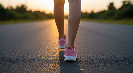Person jogging on road during sunrise with blurred background