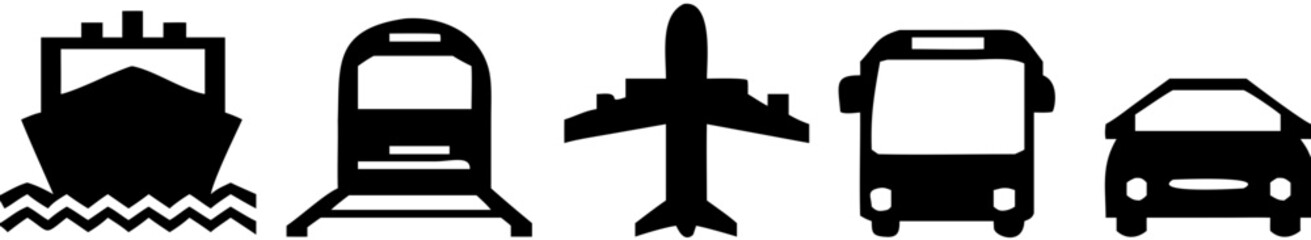 transportation icon set.Ship, Train, Airplane, Public bus, car or taxi isolated on white background . business concept Shipping delivery. Vector Illustration
