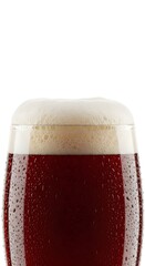 Glass mug with fresh cold red beer on a white background. Close-up template for Oktoberfest, International Beer Day and beer advertising and menu with place for text.