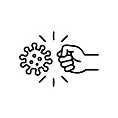 fist kick by bacteria icon in line style, protect on virus isolated on white background , symbol conquer infection disease, protection virus business concept, vector illustration