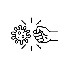 fist kick by bacteria icon in line style, protect on virus isolated on white background , symbol conquer infection disease, protection virus business concept, vector illustration