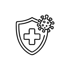 Obraz premium immune from flu germ icon in line style, virus protection vector isolated on white background, hygiene shield, bacterial prevention, immune business concept,
