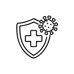 Obraz premium immune from flu germ icon in line style, virus protection vector isolated on white background, hygiene shield, bacterial prevention, immune business concept,