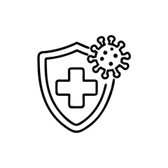Fototapeta premium immune from flu germ icon in line style, virus protection vector isolated on white background, hygiene shield, bacterial prevention, immune business concept,