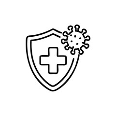 Fototapeta premium immune from flu germ icon in line style, virus protection vector isolated on white background, hygiene shield, bacterial prevention, immune business concept,