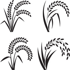 Rice Flower Tree vintage silhouette vector icon illustration