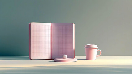 Minimalist Workspace with Pink Notebook and Coffee Cup for Creative Inspiration and Productivity