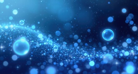 Naklejka premium Ethereal Blue: Glowing Bubbles and Stardust Abstract Background
