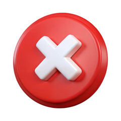 Obraz premium 3d render of a red button with white x on transparent background