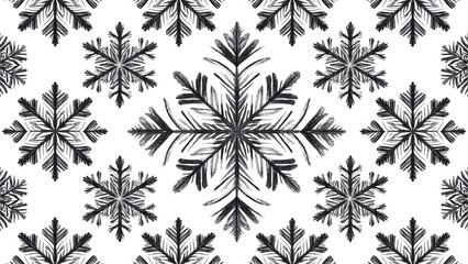 Black and white hand-drawn snowflake pattern with detailed symmetrical shapes on a white background