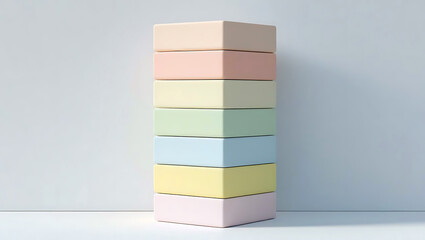 Pastel Colored Blocks Stacked High Against a Light Gray Background for Creative Mockups and Designs
