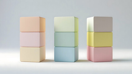 Pastel Colored Stacking Blocks Towering on a Neutral Background for Creative Concepts and Playful Designs