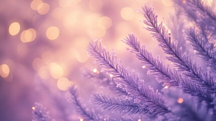Lavender pine tree branches purple background holiday.