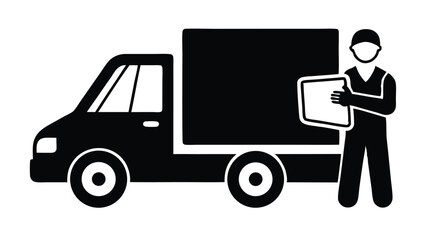 Delivery Truck Vector Illustration with Driver Character in CMYK Color Model