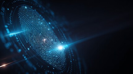 A digital fingerprint illuminated by blue light, symbolizing security and technology.