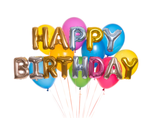 Colorful foil balloon of text HAPPY BIRTHDAY isolated on transparent background