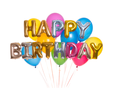 Colorful foil balloon of text HAPPY BIRTHDAY isolated on transparent background