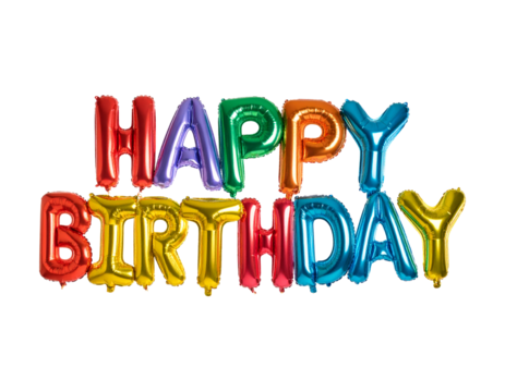 Colorful foil balloon of text HAPPY BIRTHDAY isolated on transparent background