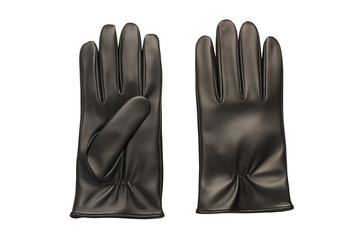 Pair of sleek black leather gloves lying flat, perfect for winter fashion and cold weather protection