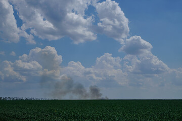 fire and smoke on the field