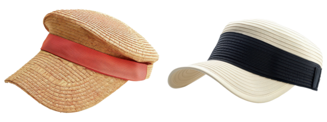 Two straw hats isolated with transparent background