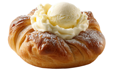 Brioche con gelato isolated on white background