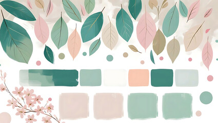 Soft Pastel Autumn Leaves and Floral Color Palette Design Template for Fashion and Interior Decoration Projects