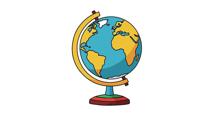 Vector Educational Geometric SVG Icon of Globe with Stand in Flat Design Style with Blue and Yellow Colors