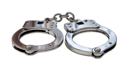 Shiny metal handcuffs isolated on transparent background