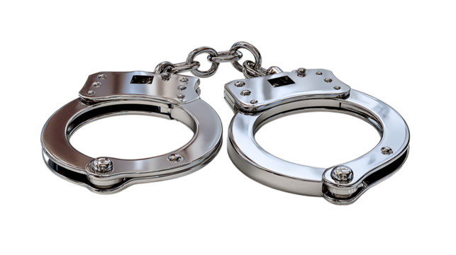 Shiny metal handcuffs isolated on transparent background