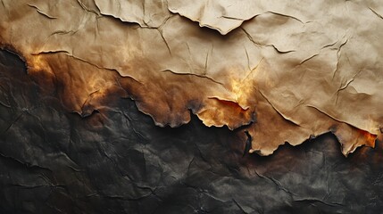 Fototapeta premium Abstract image of charred paper with dramatic, textured black and burnt orange highlights.