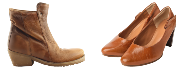 Brown leather shoes pair with transparent background
