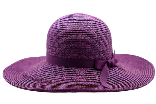 Purple straw sun hat, wide brim, bow
