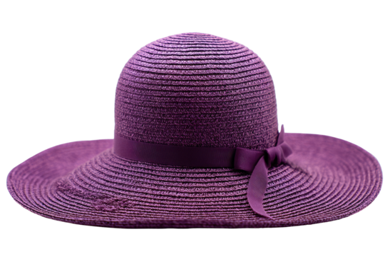 Purple straw sun hat, wide brim, bow