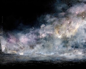 Night City Fireworks Display Abstract Painting