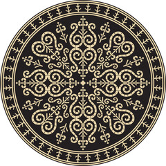Vector gold and black round Yakut ornament. Endless circle, border, frame of the northern peoples of the Far East.