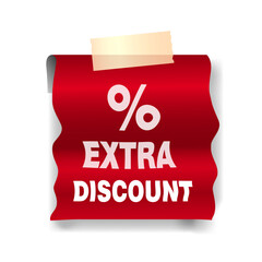 Extra discount red label on white background. Realistic vector 