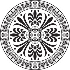 Vector black monochrome classic Greek round ornament. Circle of Ancient Greece and the Roman Empire. Byzantine painting of walls, floors and ceilings. Decoration of European palaces.
