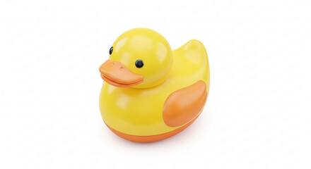 A bright yellow rubber duck with orange accents and black eyes.