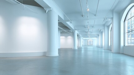 Obraz premium Empty light-blue modern gallery