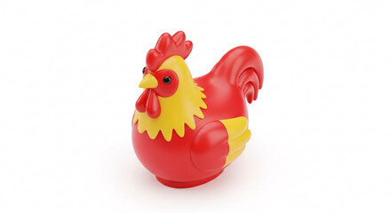Cartoon Rooster Figurine with Red and Yellow Design.