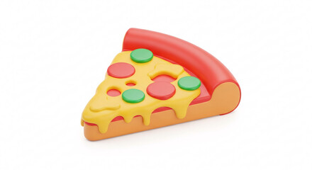 A stylized slice of pizza with melted cheese and toppings.