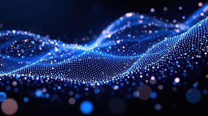 Dynamic Blue Particle Wave: Abstract Data Flow Visualization on Dark Background